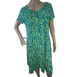 Soft Surroundings Green Abstract Leaf Patterned Dress With Pockets